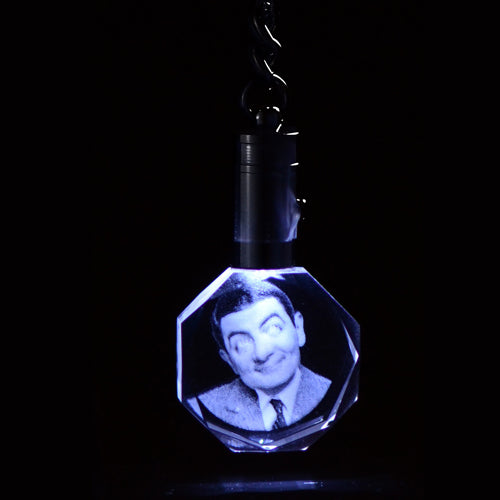 Round Keyring with Laser photo & LED Light-Incrystals