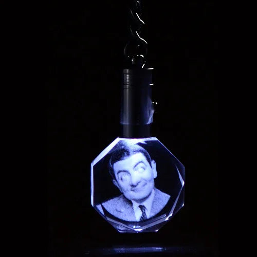 Round Keyring with Laser photo & LED Light-Incrystals
