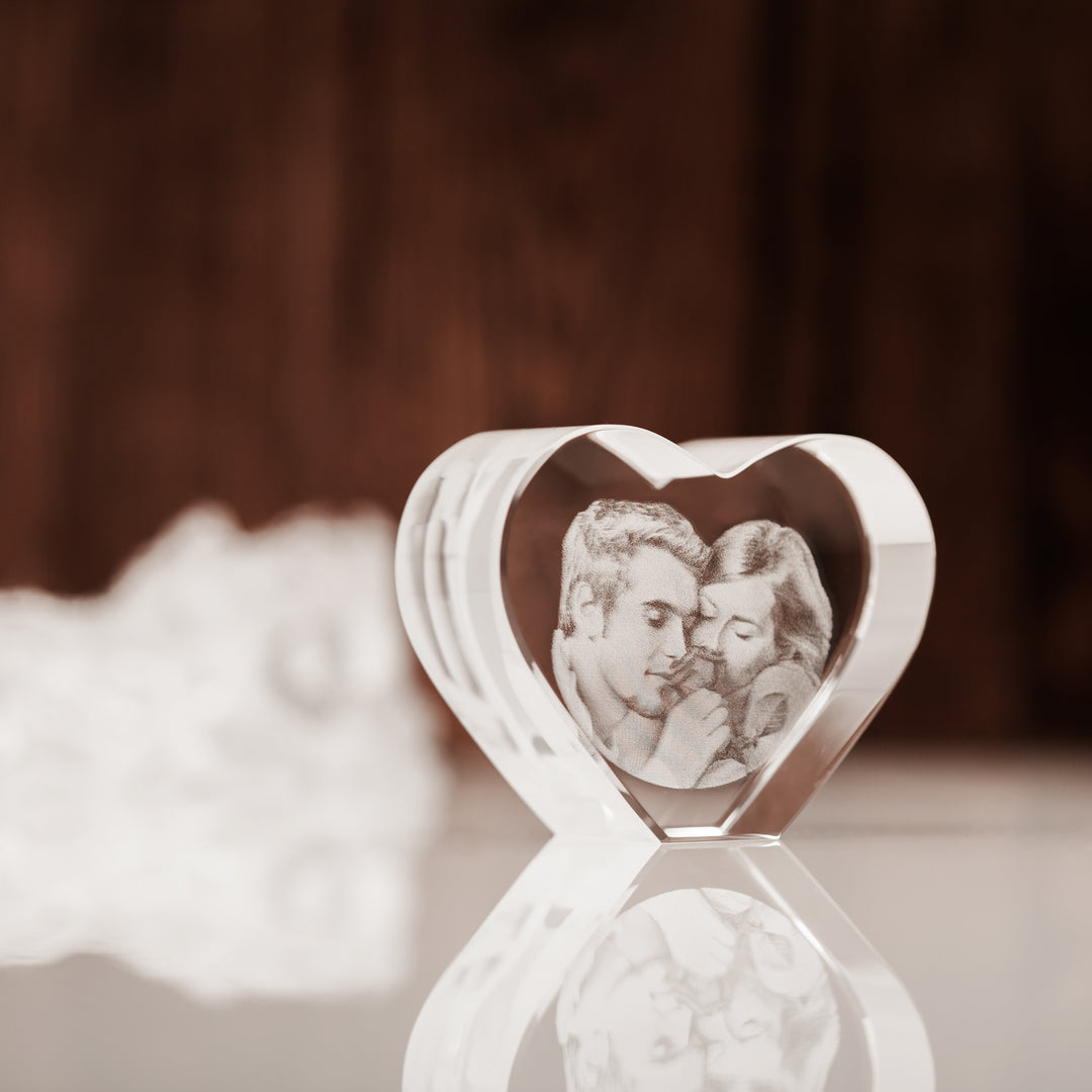 Laser Engraved Heart Photo Crystal