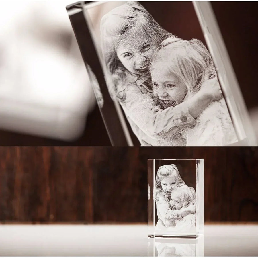 Personalised extra large 3D photo crystal showing impressive scale and laser precision - Incrystals
