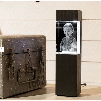 3D Photo Crystal with illuminated wooden stand-Incrystals