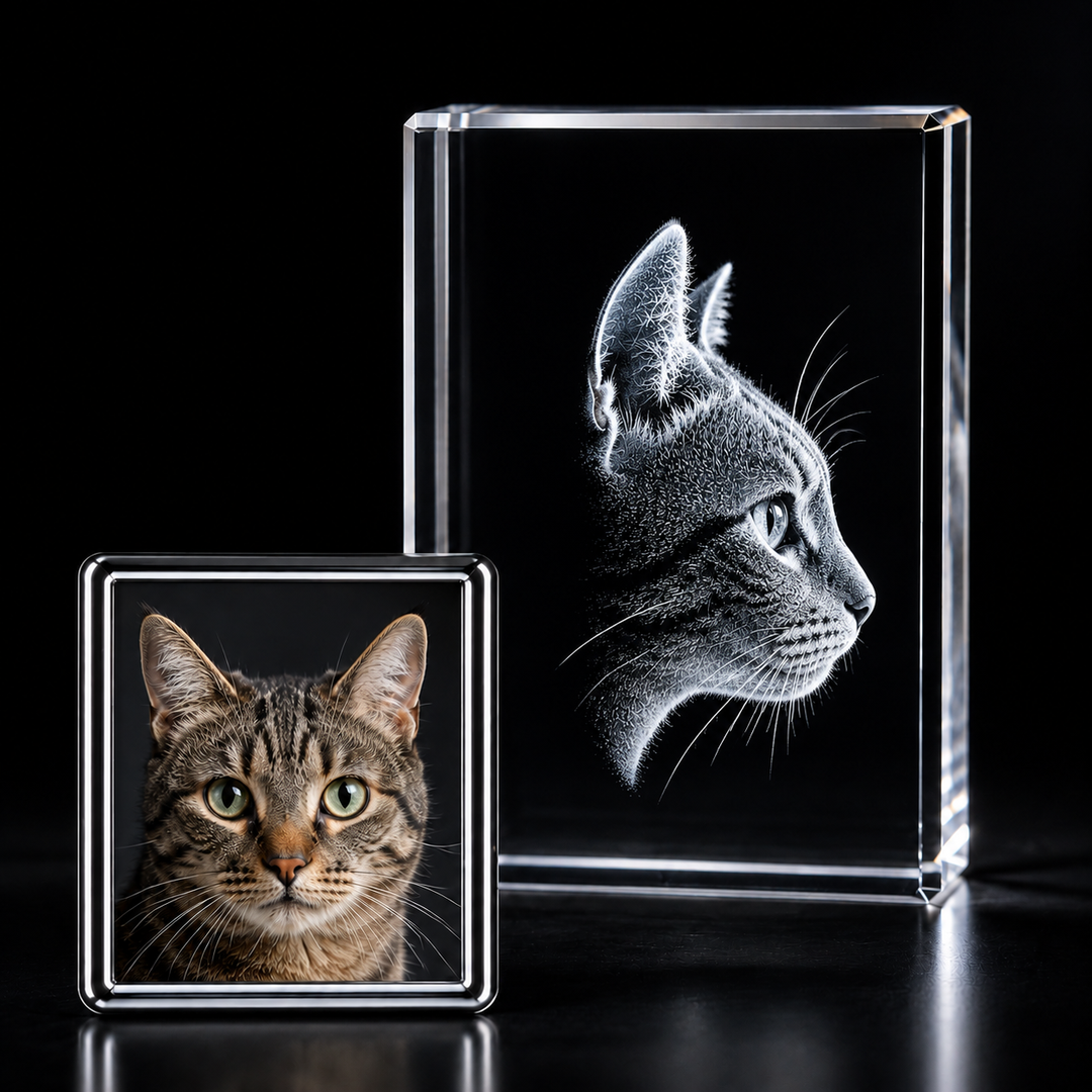 Side view of Engraved 3d crystal