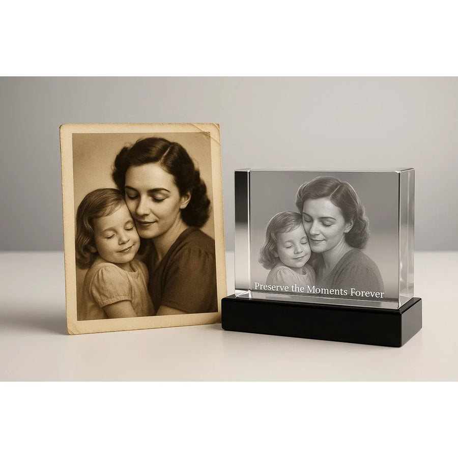 Classic photo crystal personalised gift UK showing secondary angle with laser precision - Incrystals