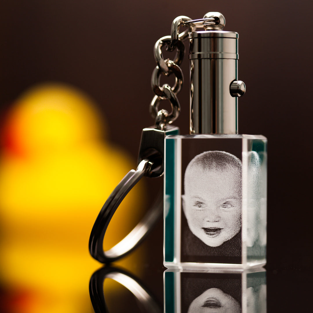 3D Crystal Baby Photo Keyring LED