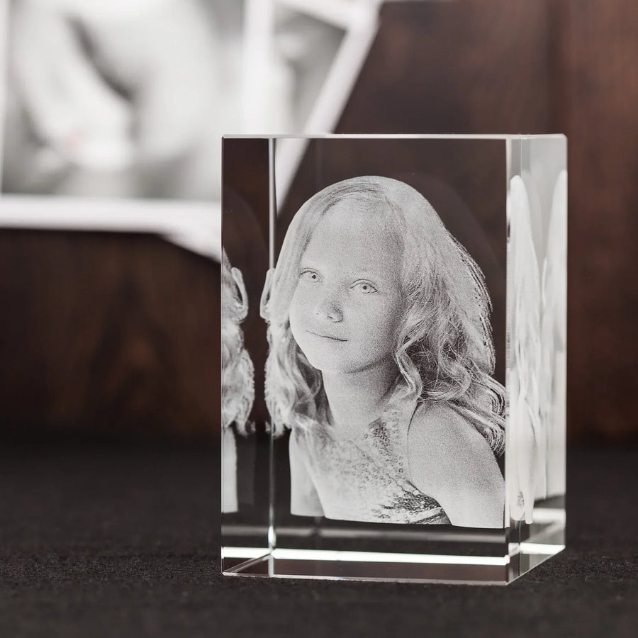 Supersize family photo crystal showcasing laser engraved depth and premium British craftsmanship - Incrystals