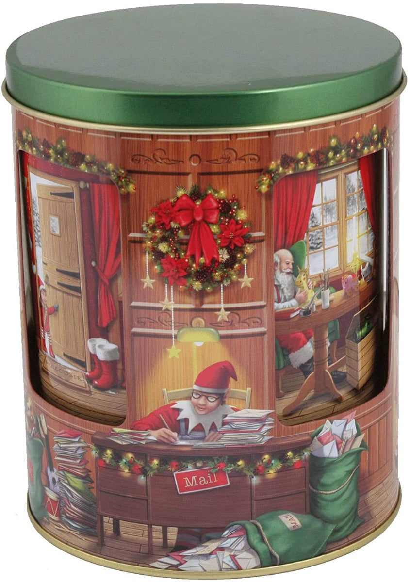 Rotating Musical Elf Workshop Tin with Clotted Cream Shortbread Buttons 150g
