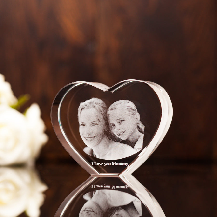 3D Heart Photo Crystal - Engraved Personalised Gift