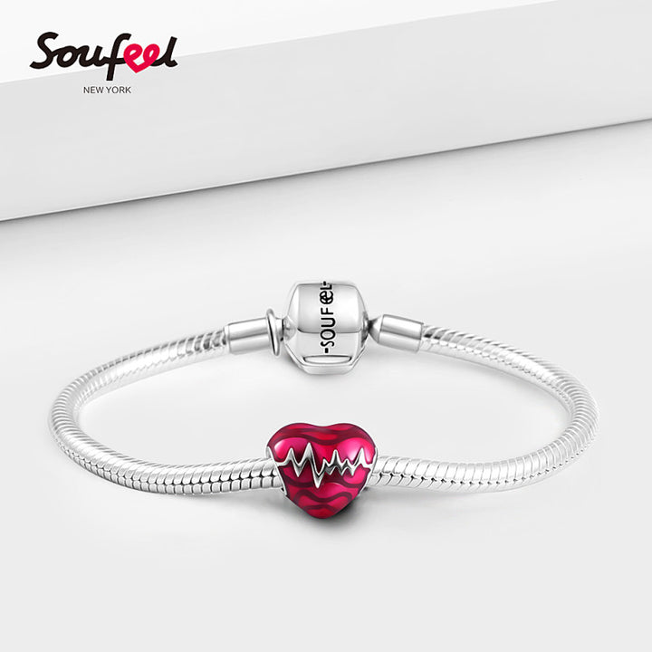 Red Heartbeat Charm 925 Sterling Silver