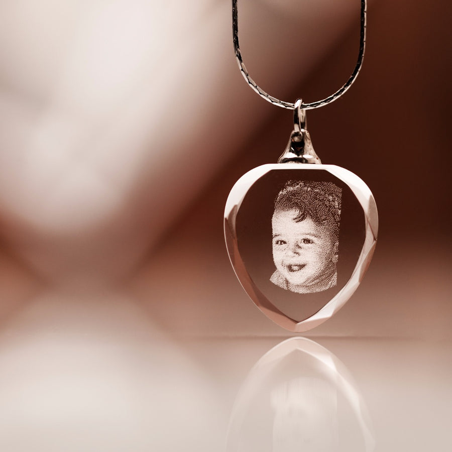 Photo Crystal Heart Pendant With Chain