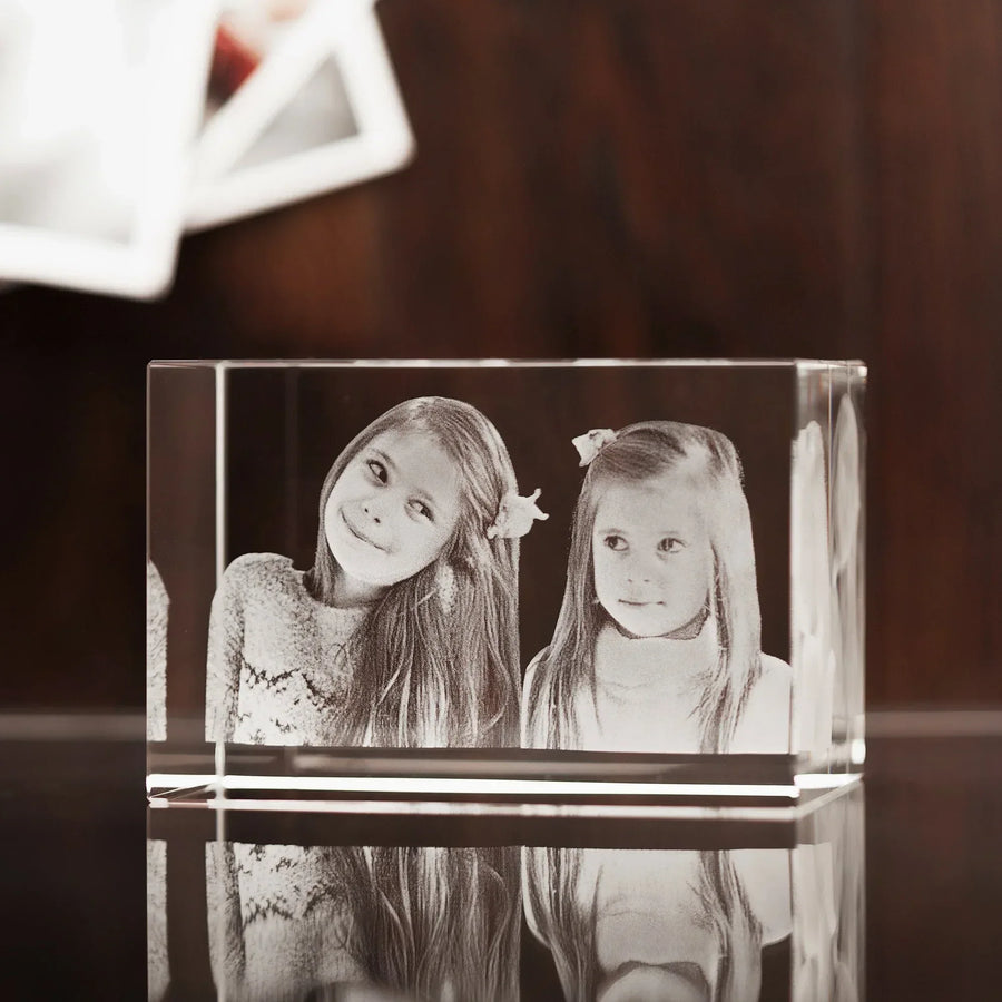 Laser engraved jumbo photo crystal showing size and detail, personalised gift UK - Incrystals