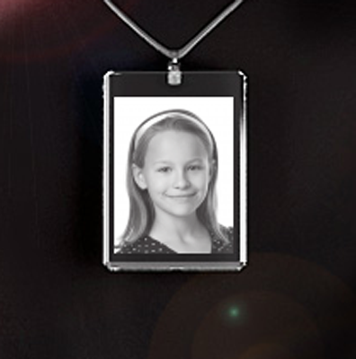 Laser Photo Glass pendant with silver necklace