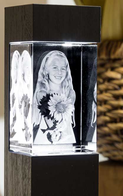 3D Photo Crystal with illuminated wooden stand