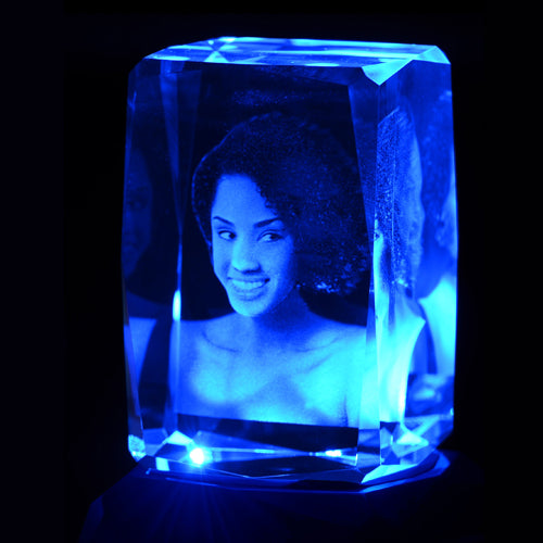 3D Beveled Photo Crystal Cube with Light up Stand