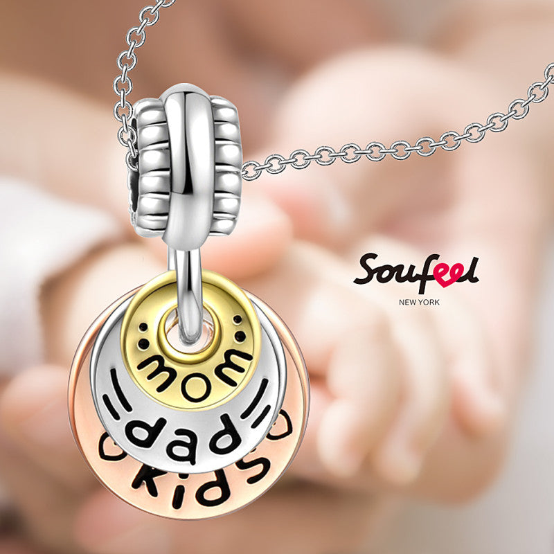 Mom Dad Kids Family Charm 925 Sterling Silver